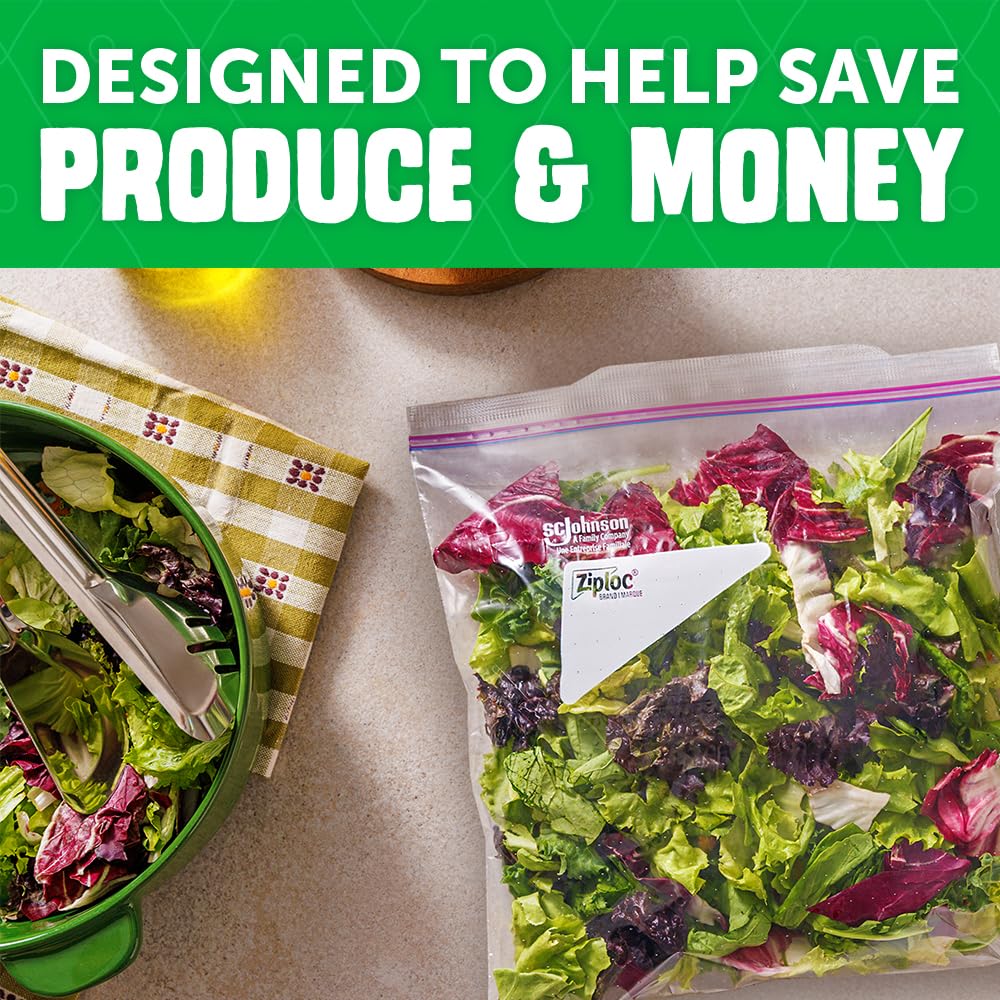 Ziploc Food Storage Produce Bags, Seal Top to Keep and Control Moisture, 15 Bags Total