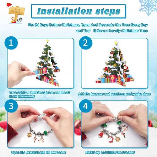 Advent Calendar 2025 | Kids' 24-Day Christmas Countdown with 22 DIY Charm Beads & 2 Bracelets - Red & Green