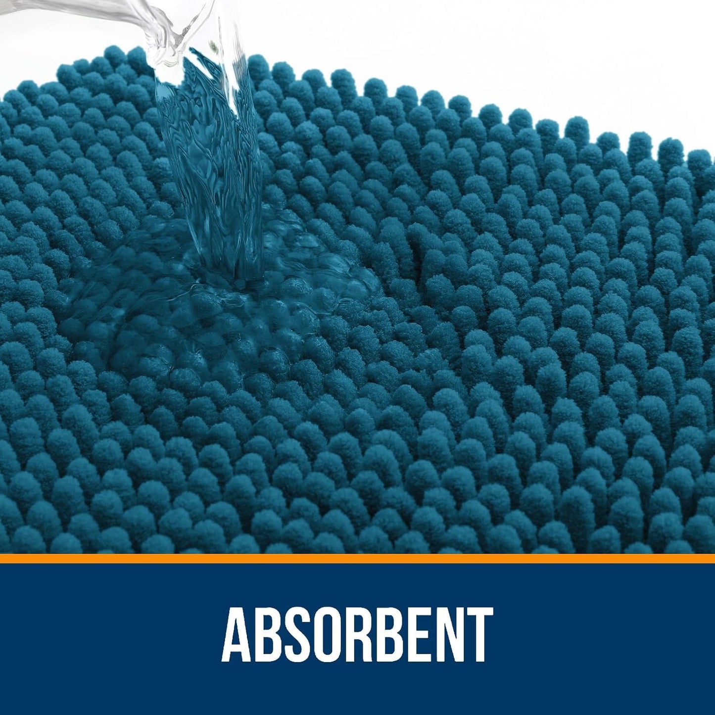 OLANLY U-Shaped Toilet Rug - Extra Soft Chenille, Quick-Dry, Non-Slip Bath Mat | 24x20, Peacock Blue