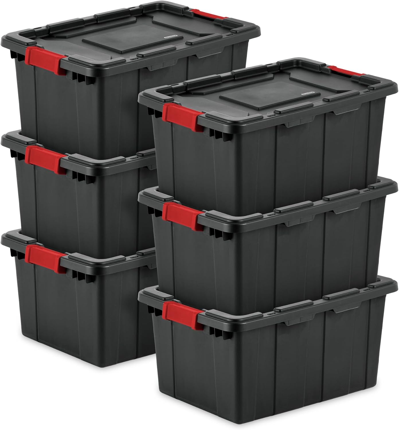 Sterilite 6-Pack Industrial Tote - Heavy-Duty 15 Gallon Plastic Storage Bins with Lids | Black Organizing Solution
