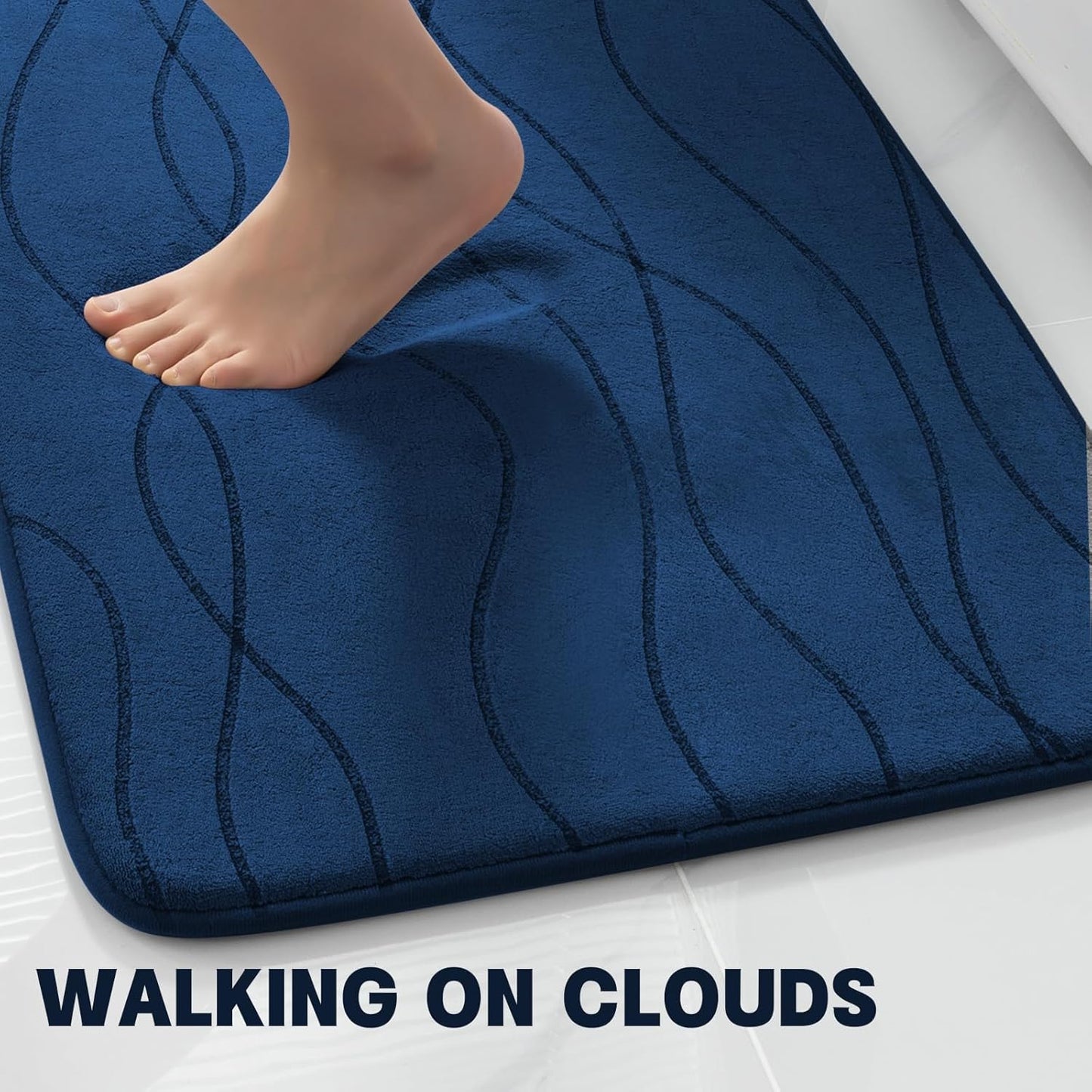 YIHOUSE Memory Foam Bathroom Rug Set - Ultra Absorbent Non-Slip Mats | 3-Piece Navy Blue Collection