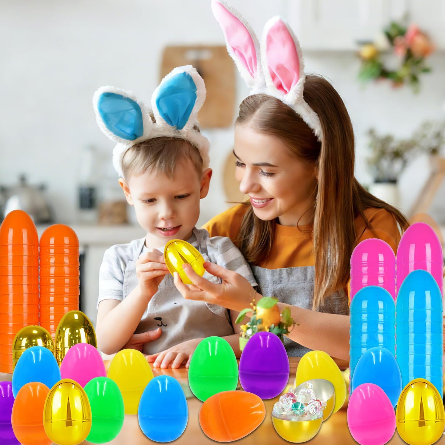 ZICZLI 100 PCS 2.4" Plastic Easter Eggs with 6 Golden Eggs, Empty Fillable Bright Colorful Eggs for Kids Boys Girls Easter Hunt Classroom Prizes Basket Stuffers Easter Party Favors