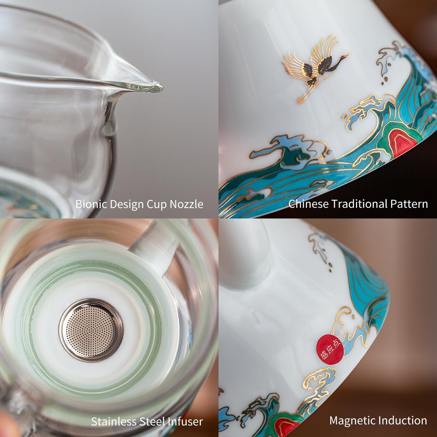 DUPODU Glass Teapot Set, Kungfu Glass Tea Pot With Infuser, For Tea Party, Semi Automatic, Teapot Set With Cups, Drip Rotating With Infuser Glass Teapot Set (2 Cups).