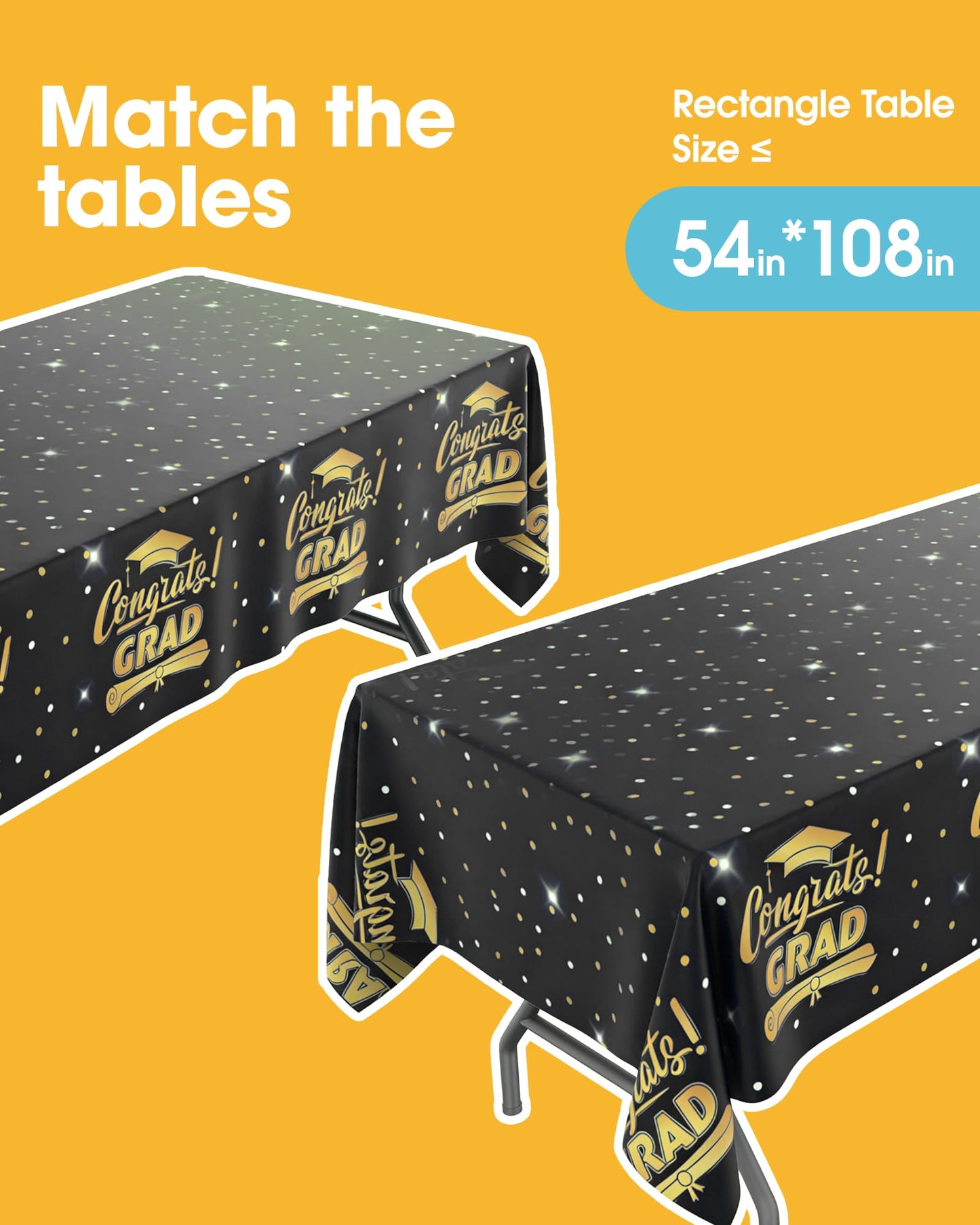 Niuara Black Graduation Tablecloth 2026 – 4 Pack 54" x 108" Disposable Tablecloths for 6FT Tables, Class of 2026 Graduation Party Decorations & Supplies