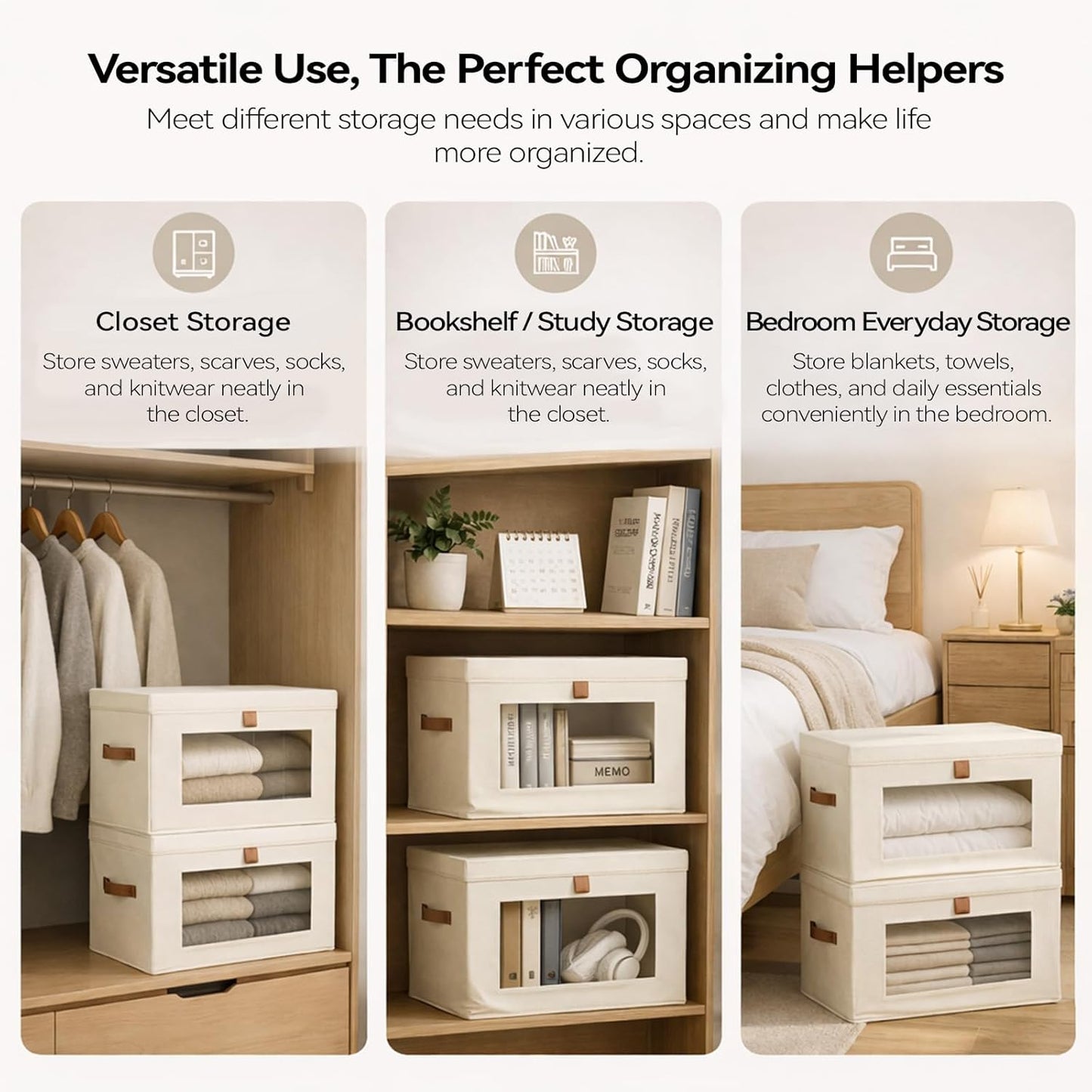 Large Storage Bins with Lids by [Brand Name] - Stackable & Collapsible Oxford Fabric Organizers | 16.5” x 11.8” x 11”