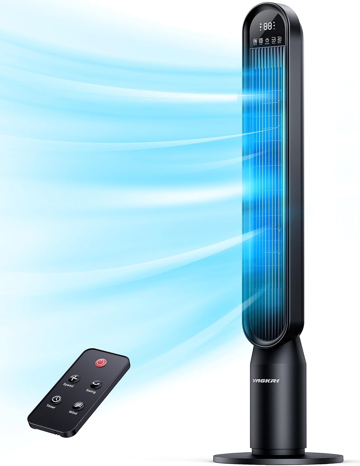 VAGKRI 42-Inch Tower Fan - Quiet Bladeless Indoor Fan with 135° Oscillation & Remote Control | 4 Modes, 4 Speeds, 15H Timer