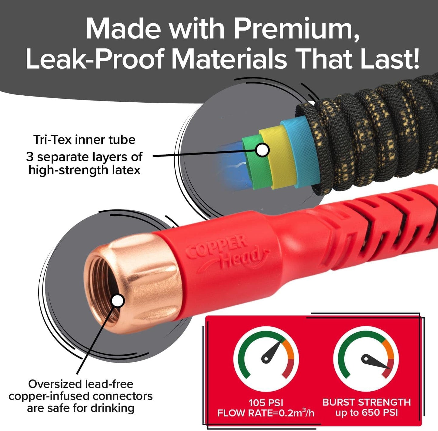 Pocket Hose | 75 FT Copper Head Expandable Garden Hose - Tangle-Free, 360° Swivel, Anti-Burst Design