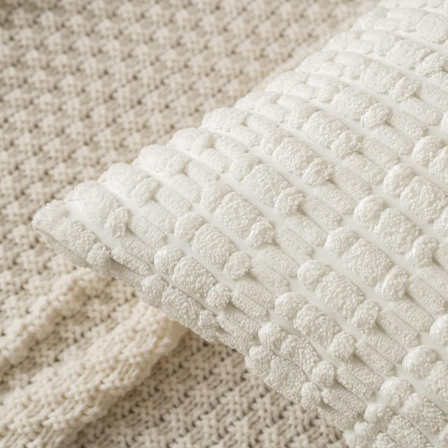 MIULEE Corduroy Decorative Lumbar Pillow Covers - Soft Boho Striped 20x12 Inch | Modern Farmhouse Decor