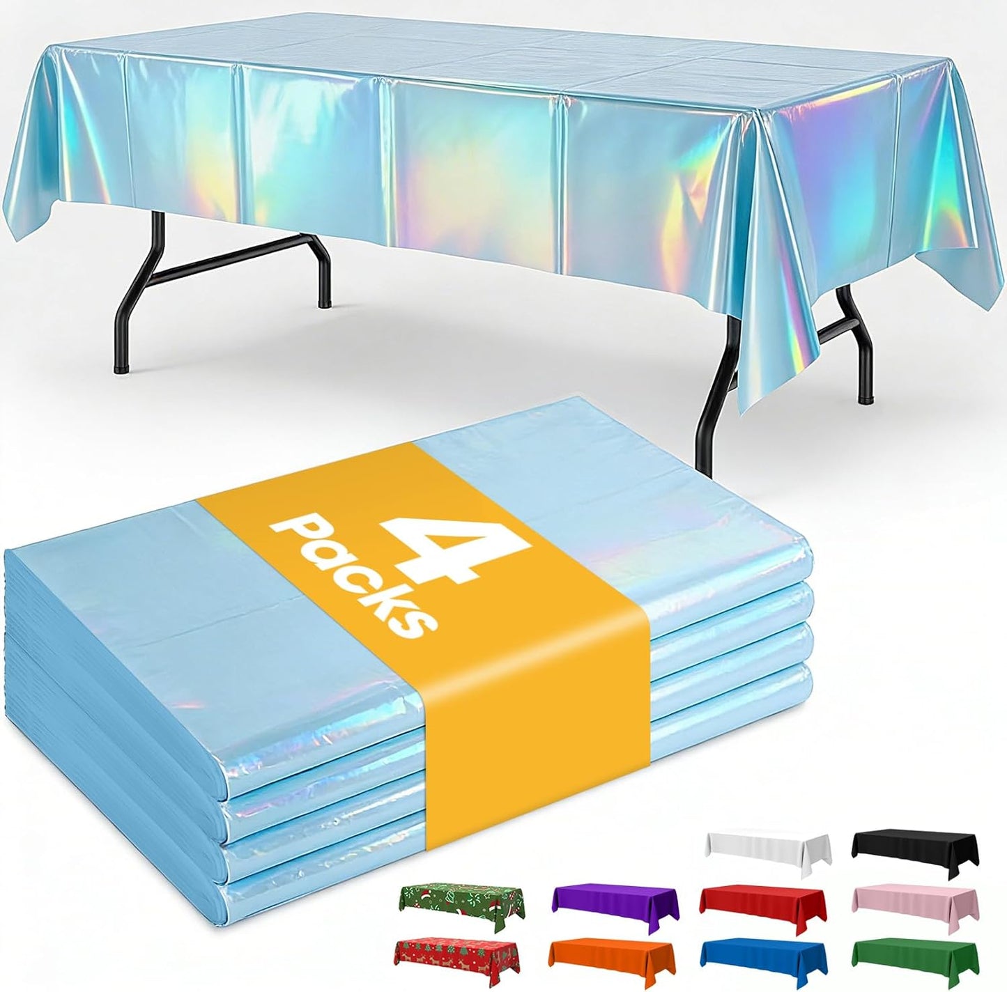Niuara Iridescent Blue Tablecloths - 4 Pack Disposable 54" × 108" Rectangle Covers for Parties & Gatherings