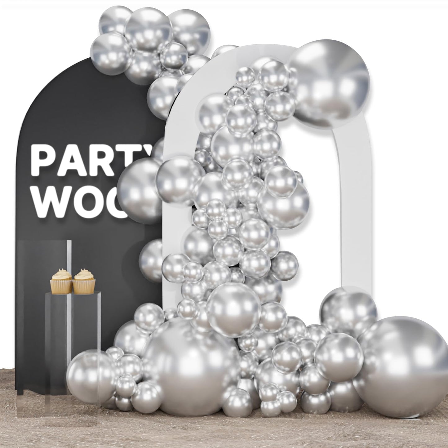 PartyWoo Silver Balloons 100pcs Different Sizes of 18 12 10 5 Inch Silver Balloon Arch Kit Garland for Birthday Graduation Bachelorette Engagement Bridal Shower Wedding Party Decorations Silver-G102