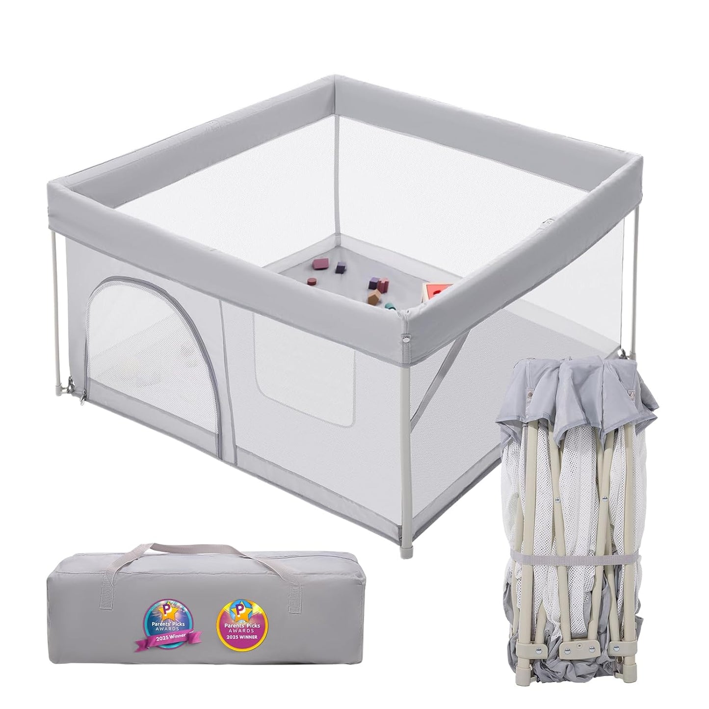 Babelio Foldable Baby Playpen - Portable 46" x 46" Playard for Indoor & Outdoor Use - No Assembly Required, Grey