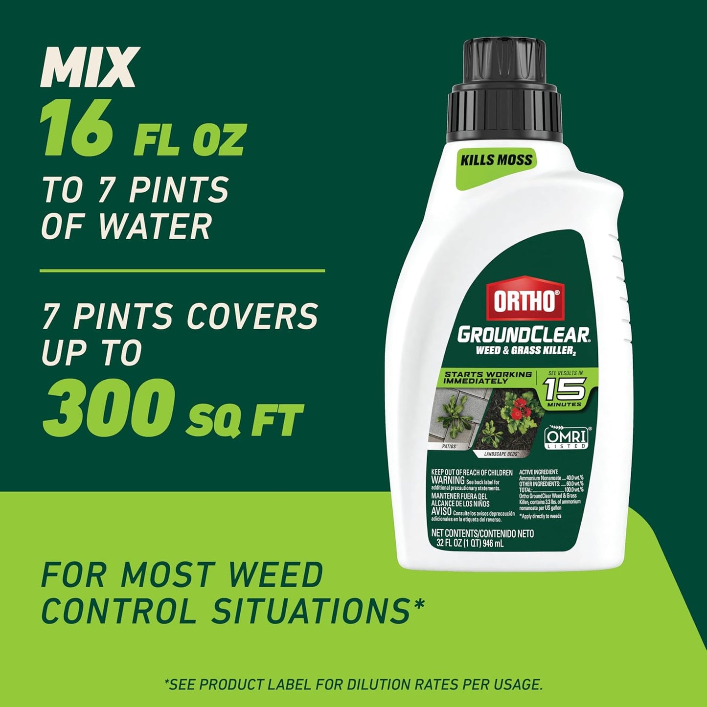 Ortho GroundClear Weed Killer Concentrate - Kills Dandelions, Crabgrass & More | 32 Fl. Oz.