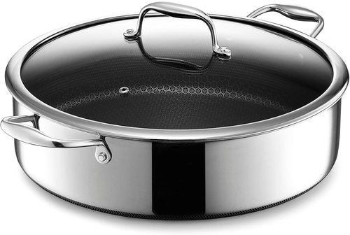 HexClad Hybrid Nonstick 7-Quart Sauté Pan - Tempered Glass Lid, Stay-Cool Handles, Oven-Safe to 900°F
