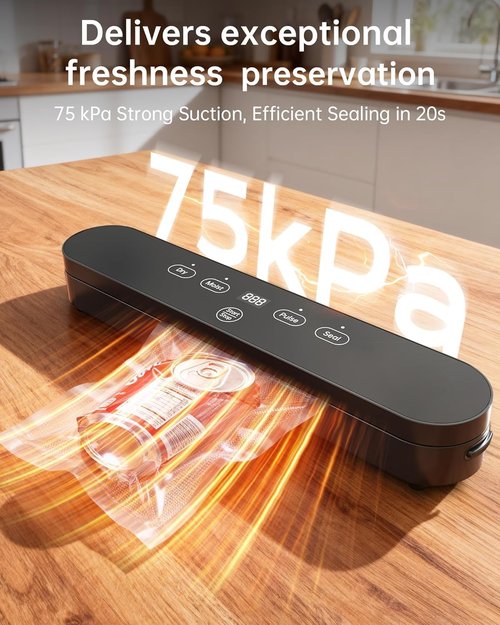 Food Vacuum Sealer Machine - 4-in-1 Compact Sealer with Digital Timer & 20 Bags | 75kPa Moist/Dry Modes