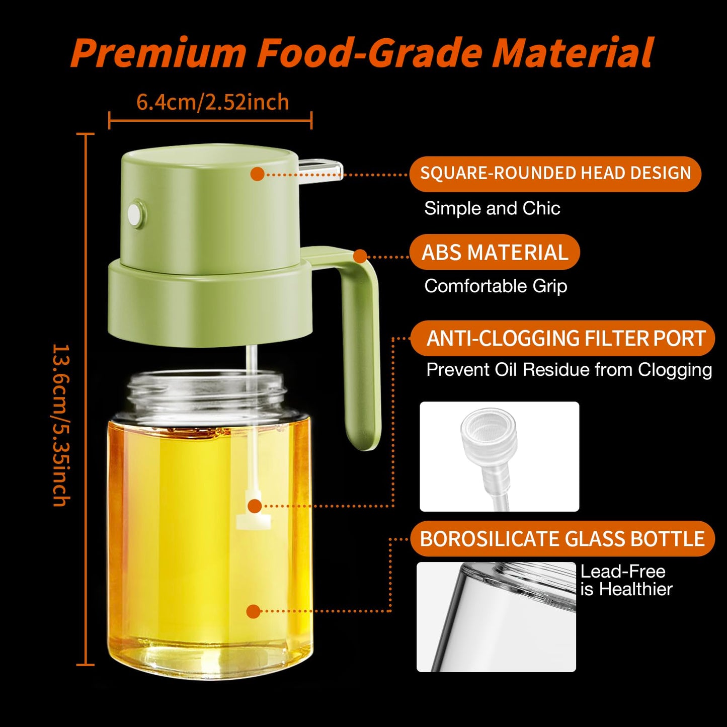 YARRAMATE Mini Oil Sprayer for Cooking, 6.8 OZ/ 200 ML Premium Oil Spray Bottle for Kitchen, Food-grade Olive Oil Sprayer, Portable Oil Mister for Air Fryer, kitchen, Outdoor BBQ and Camping (Green)