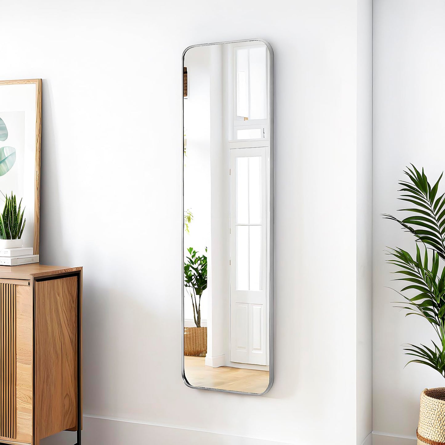 SCWF-GZ 47x14 Mirror Rectangle Full Body Length Door Hanging Wall Mounted Metal Frame Dressing Make-up Mirrors for Entryway Bedroom Bathroom Living Room 47 14 inch Silver