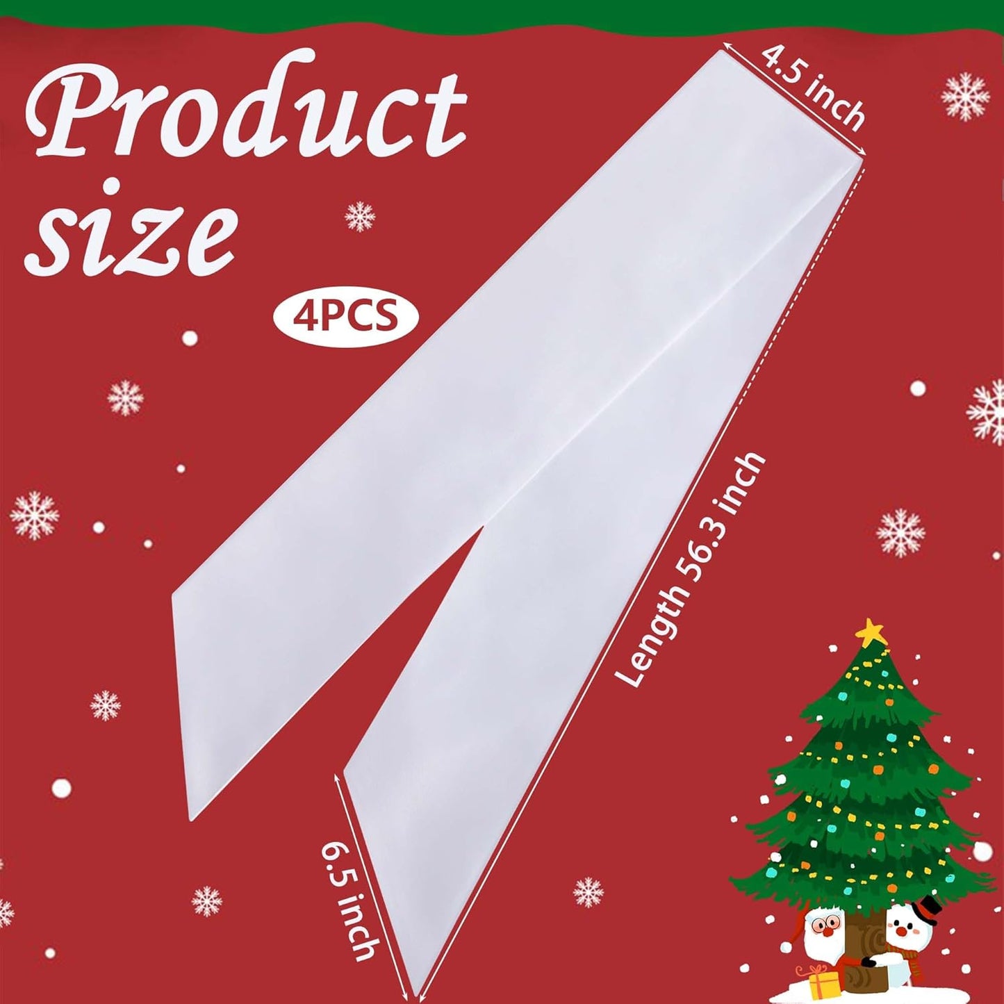 RunNico Wreath Sash - 4 Pack 4.5" W x 56.3" L | White Blank Embroidered Wreath Accessories for Holiday Decor