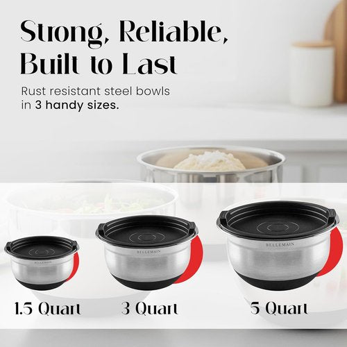 Bellemain Mixing Bowls Set - Stainless Steel Bowls with Airtight Lids | 3-Piece Kitchen Essentials