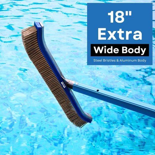 Aquatix Pro Pool Brush Head - 18" Heavy Duty Stainless Steel Bristles for Effective Wall & Floor Cleaning