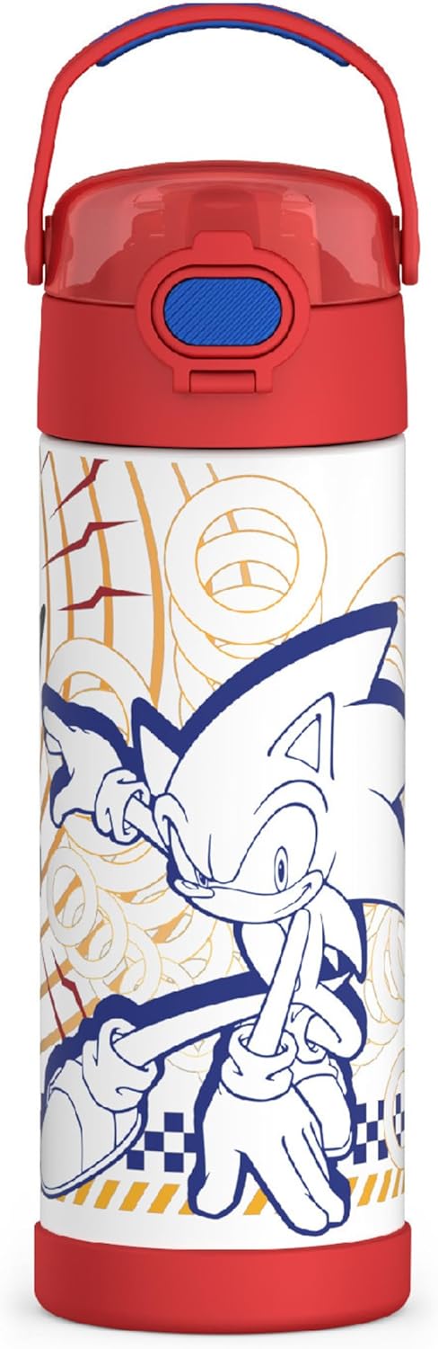 THERMOS FUNTAINER 16 Ounce Stainless Steel Vacuum Insulated Bottle - Wide Spout Lid, Sonic Design