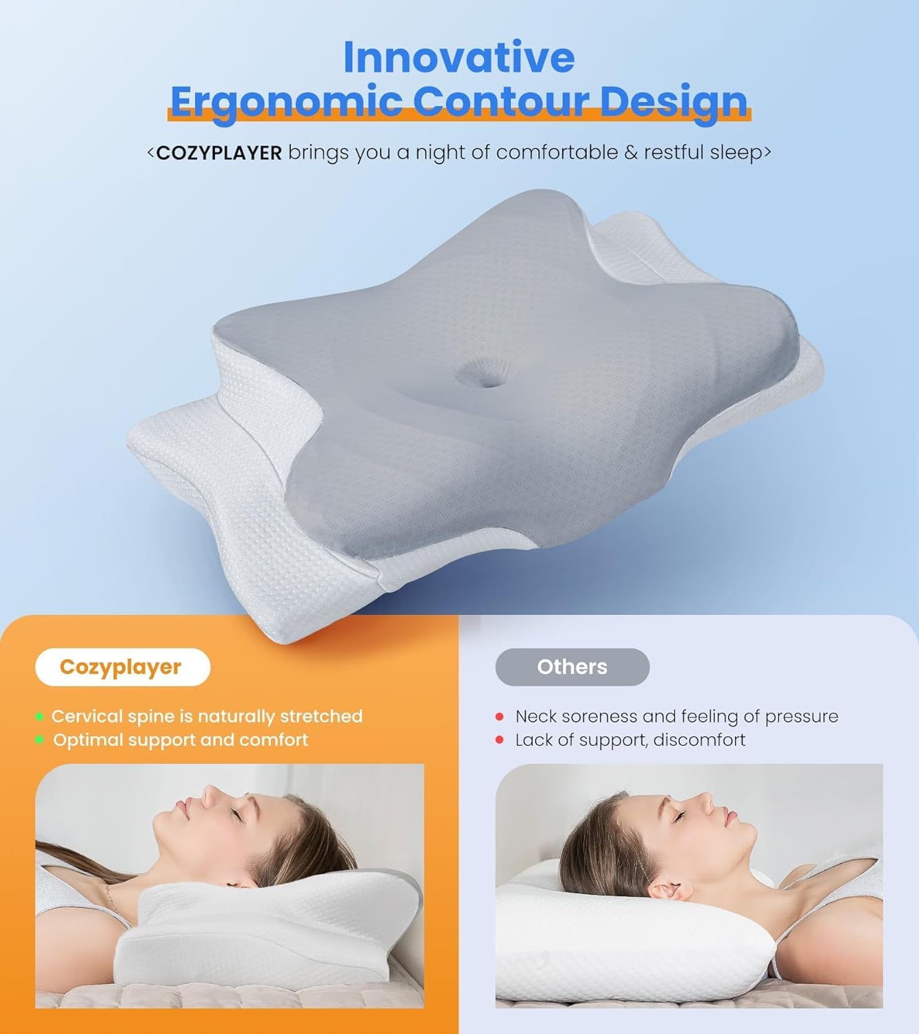 Ultra Cooling Pillow by Ultra Pain Relief - Adjustable Ergonomic Neck Support Memory Foam | Odorless Contour Design