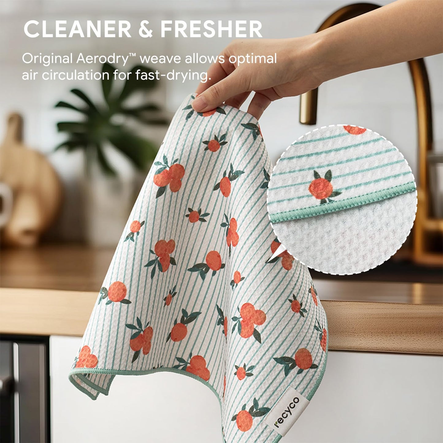 RECYCO Waffle Kitchen Towel Set of 2 - Quick Dry Microfiber Sustainable Dish Towels - Ultra Absorbent Reusable Cleaning Tea Towels - Lightweight Hand Towels,16”x 28”, Clementine Grove