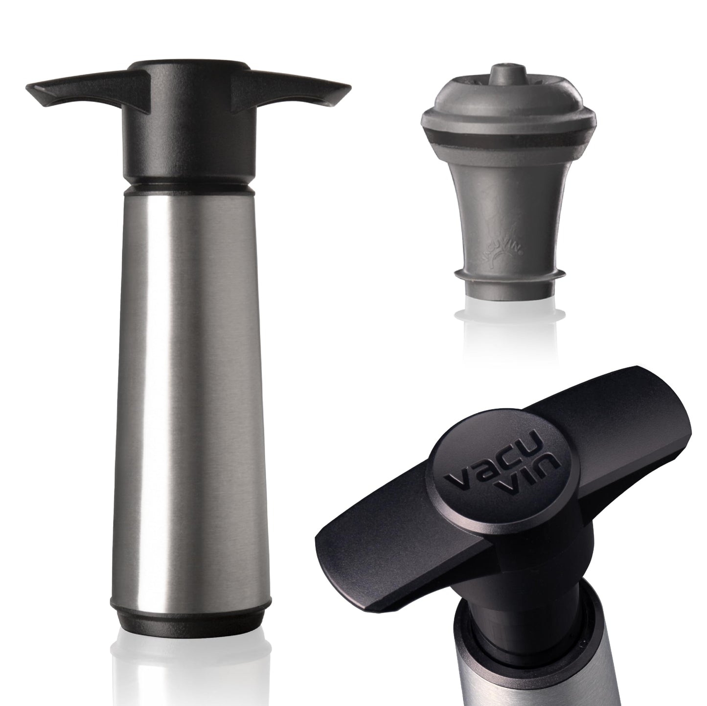 Vacu Vin Wine Saver Pump with 1 Vacuum Stopper – Stainless Steel, Airtight Seal for Preserving Freshness Up to 10 Days – Reusable, Leakproof, and Easy to Use for Opened Bottles