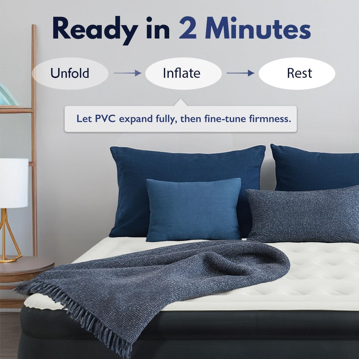 King Koil Queen Air Mattress - Luxury Pillow Top Design with Built-in Pump | Waterproof & Adjustable 20" Double Airbed