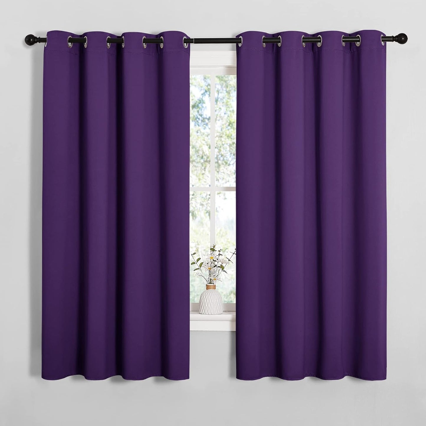 NICETOWN Thermal Insulated Blackout Curtains - Triple Weave Solid Ring Top Drapes for Bedroom | Set of 2, 55 x 68 inches, Royal Purple