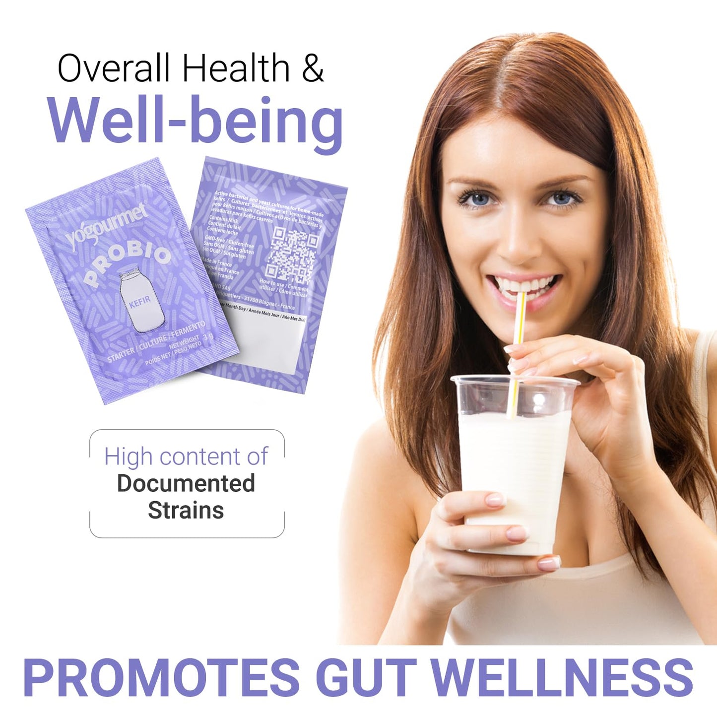 Yogourmet Kefir Starter with Probiotics (12 Sachets = 12 Quarts of Kefir) - Make Kefir at Home - Starter Culture - All Natural, Gluten Free, Kosher, Halal - 3 g Sachets