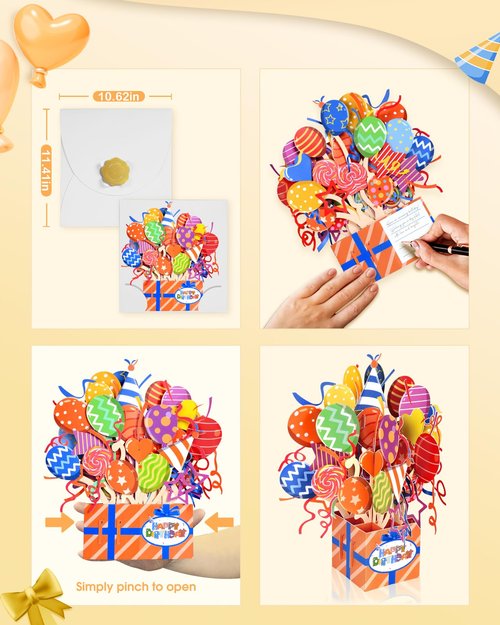 JMHACHY Pop Up Birthday Card with Envelope - 3D Coloful Balloons Pop Up Cute Birthday Card, Surprise Gifts for Girls Boys Kids Women Daughters Grandson Granddaughter Sisters Friends