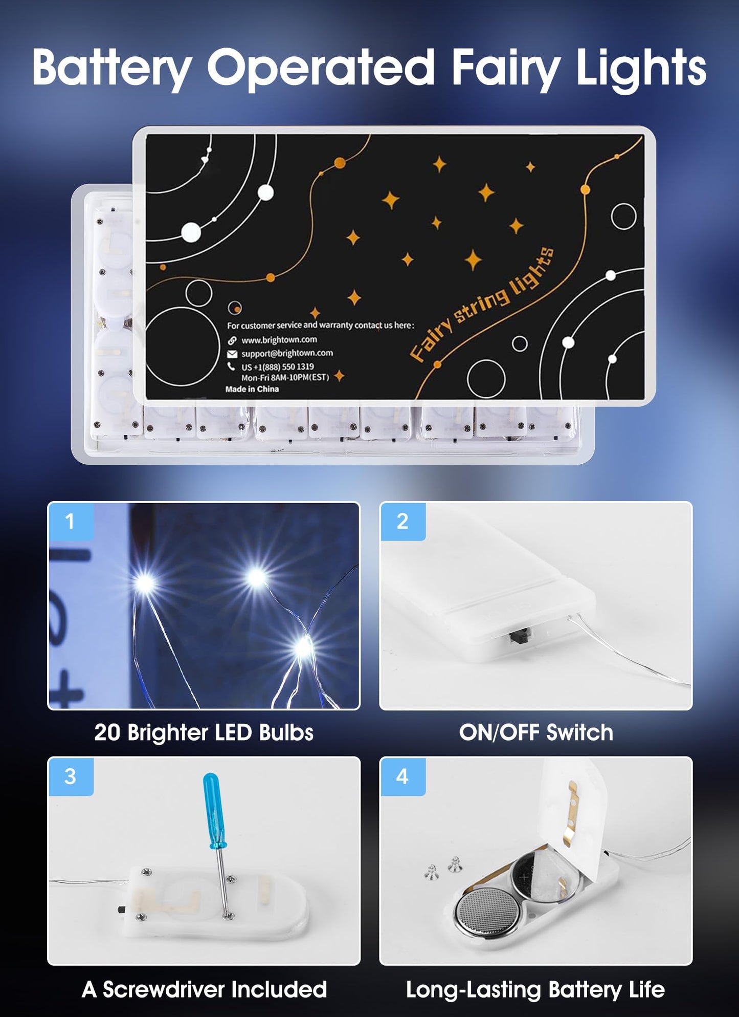 Brightown 24 Pack Fairy Lights Battery Operated - 7Ft 20 Led Mini String Lights Silver Wire Waterproof Firefly Starry DIY Lights for Bedroom Patio Wedding Party Christmas Decor (Pure White)