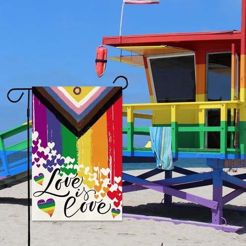 Baccessor Love Pride Garden Flag - Double-Sided 12.5 x 18 Inch LGBTQ Heart Rainbow Design