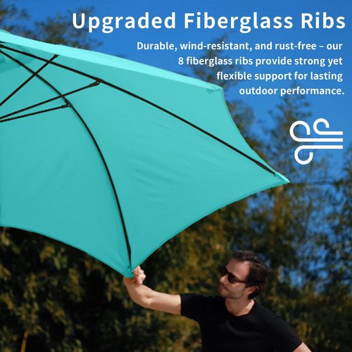 9FT Patio Umbrella - UV Resistant Waterproof Canopy with Crank & Tilt | Aqua Blue