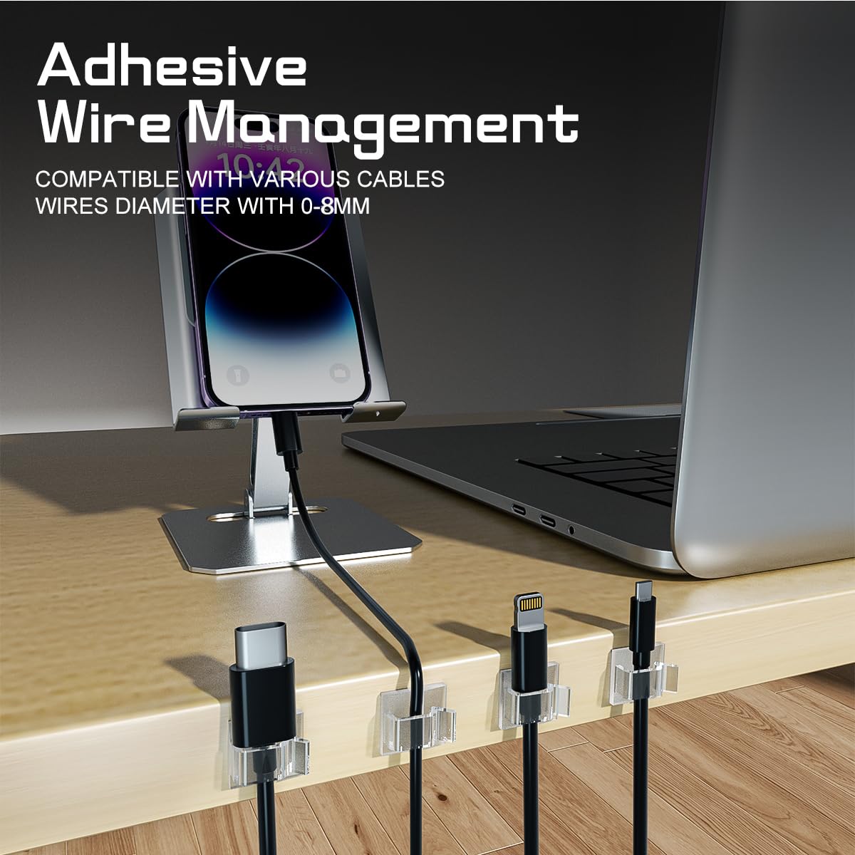 KGROTE Cable Clips - 100PCS Strong Adhesive Wire Holders for Desk, Wall, Car & TV | Clear Medium Size