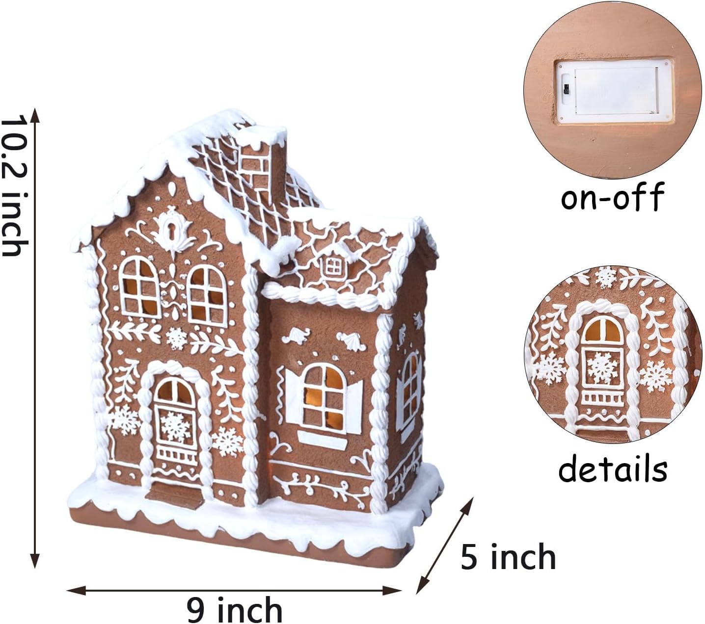 Sheaifun Gingerbread House Decor - LED Lighted Indoor Christmas Decoration | 9 x 5 x 10.2 Inch