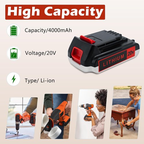 Black & Decker 20V Lithium Replacement Battery - High-Capacity 4.0Ah for Extended Run Time | 2-Pack