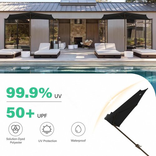 JEAREY 9ft Half Patio Umbrella - Crank-Operated, UV Protection, 1/2 Round Design for Pool & Garden - Black
