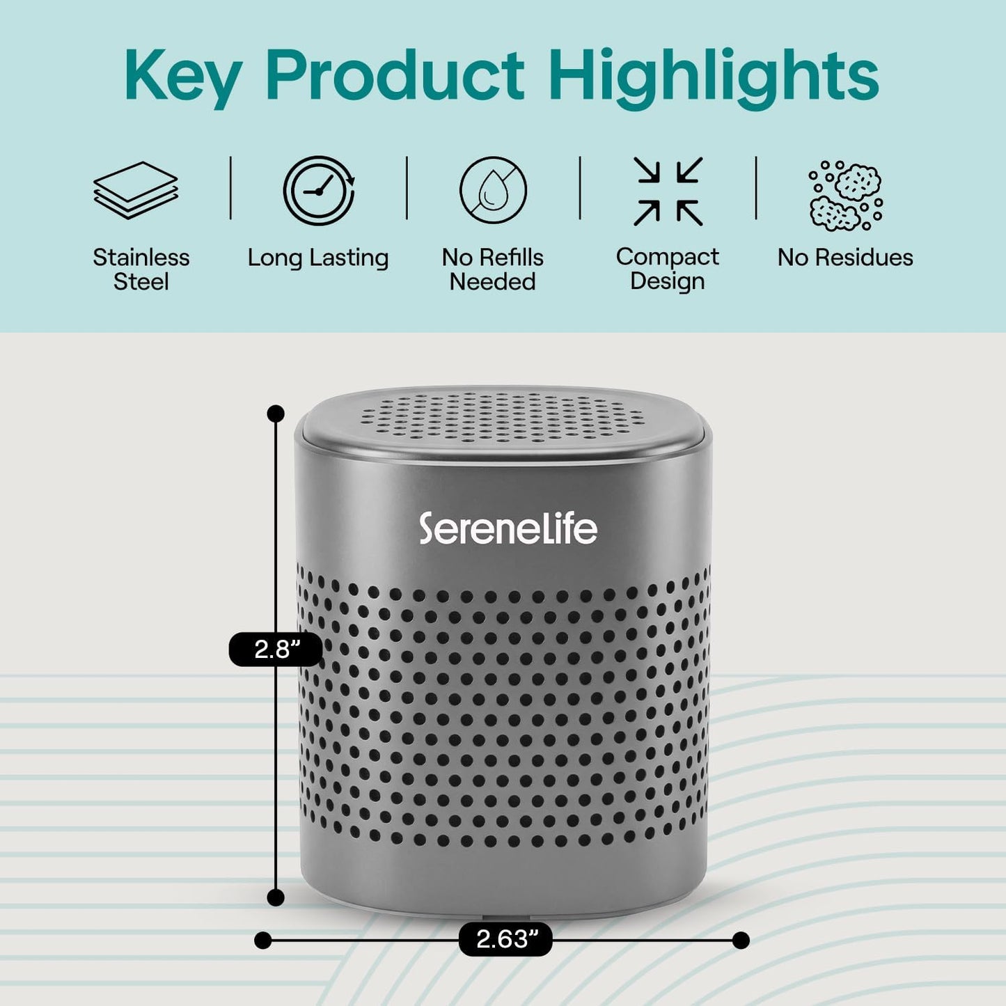 SereneLife Fridge Deodorizer - Multi-Use Odor Eliminator Pod for Refrigerators, Freezers & More | Compact & Reusable (Gray)