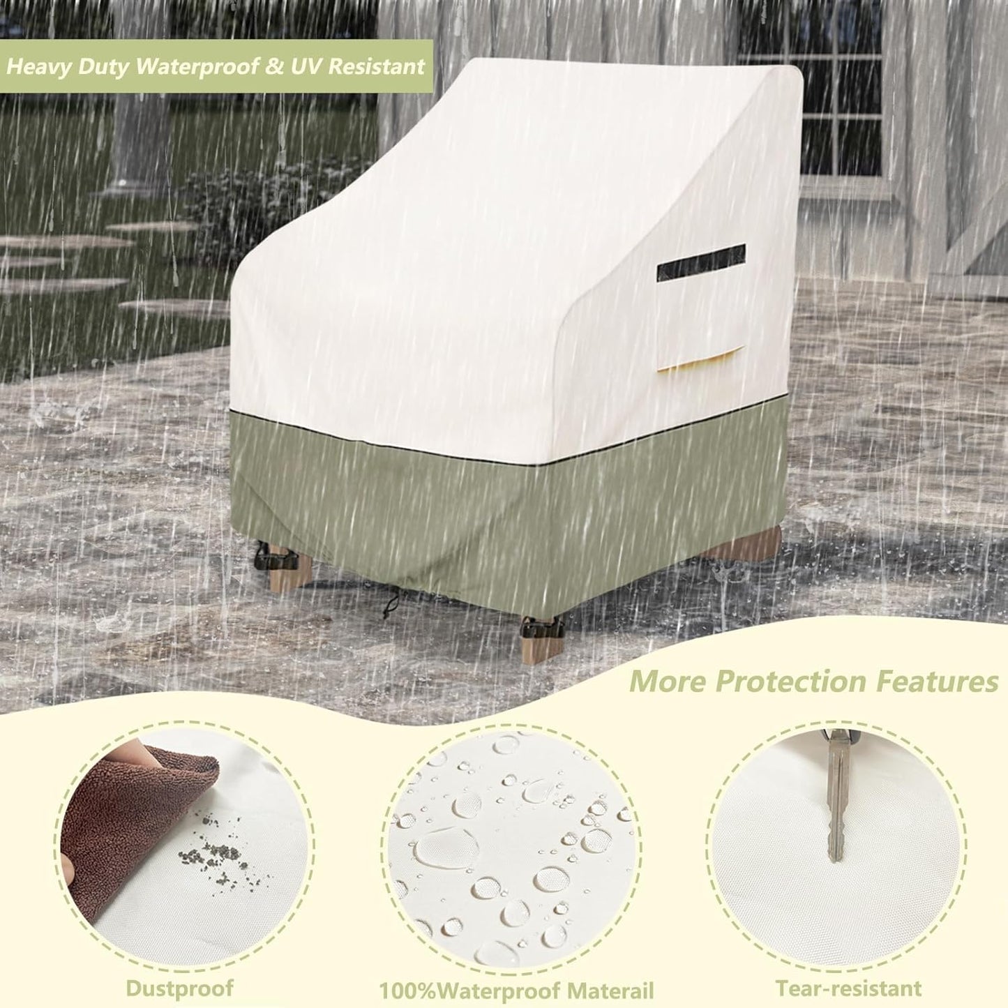 Patio Adirondack Chair Cover - 600D Heavy Duty Waterproof Protection | 32"W x 35"D x 36"H - Beige