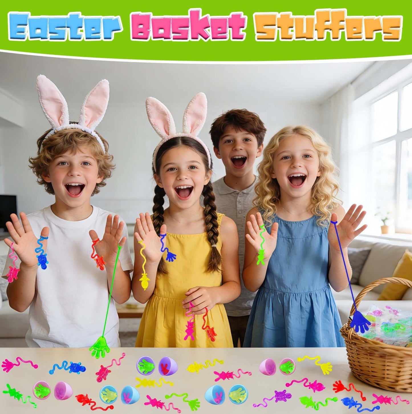Voiiake Easter Egg Fillers & Basket Stuffer Essentials - 48Pcs Mini Sticky Toys Hands for Kids Teens Boys Girls, Bulk Party Favors Supplies , Treasure Box Toys for Classroom , Egg Hunt Party Supplies