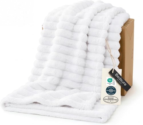 Bedsure GentleSoft Twin Fleece Blanket - Cozy Soft Throw for Couch, Bright White, 60x80 Inches