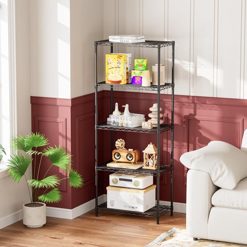 Golpart Heavy-Duty 5-Tier Adjustable Storage Shelves - 500LBS Capacity Wire Organizer Rack | Black 12" D x 22" W x 59" H