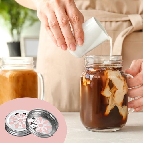 Geiserailie 16 Pcs Daisy Mason Can Jar Lids 2.75" Diameter Regular Mouth Jar Lids for Mason Canning Rustproof Daisy Cut with Straw Hole