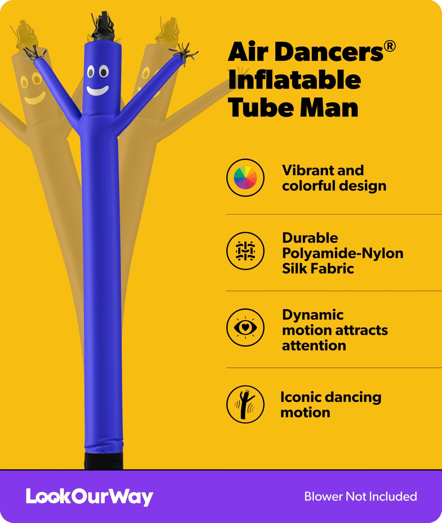 LookOurWay Air Dancers Inflatable Tube Man Attachment - 20 Feet Tall Wacky Waving Inflatable Dancing Tube Guy for Business Promotion - Blower Not Included - Blue