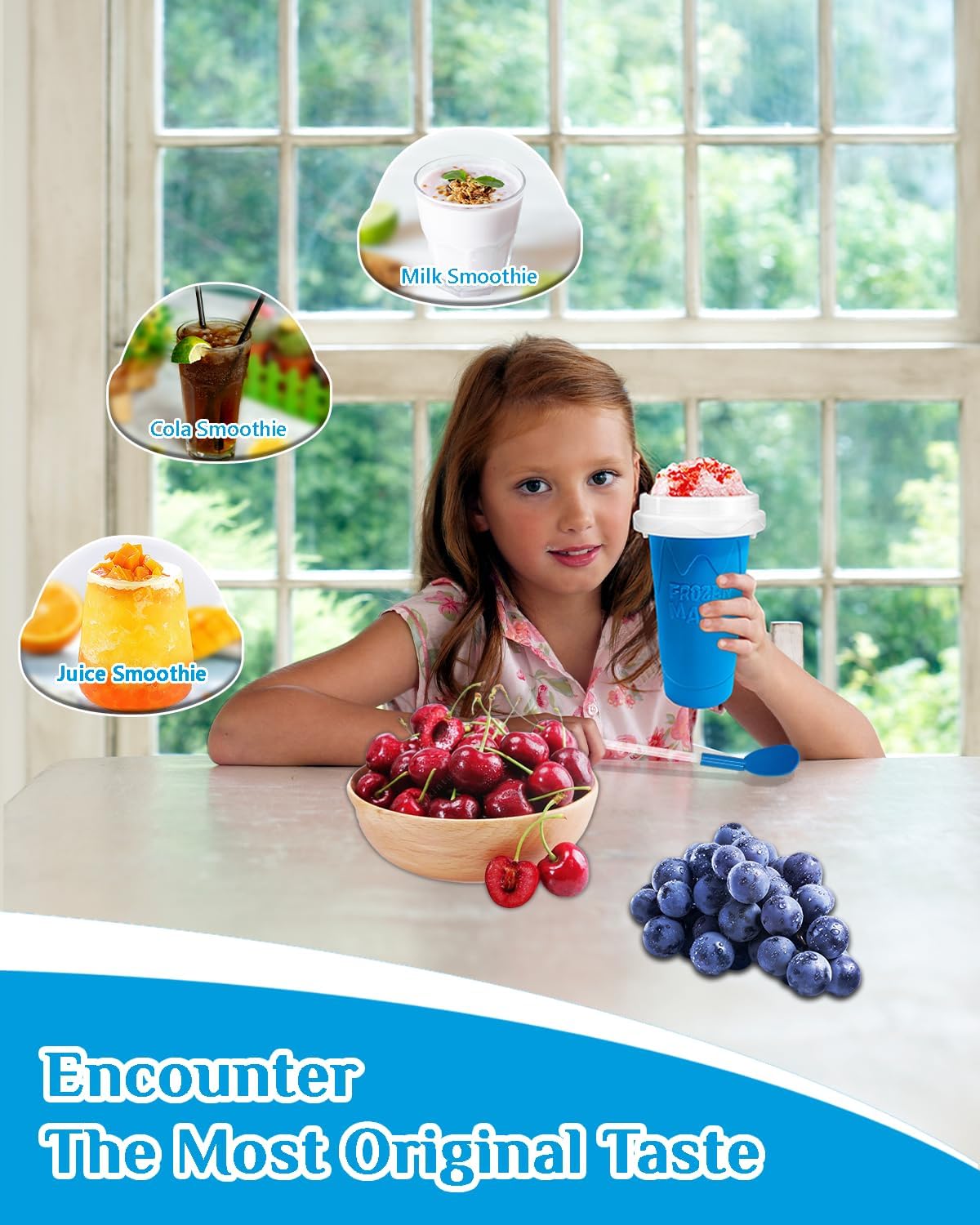 **Slushie Cup - DIY Magic Slushy Maker with Lid & Straw | Portable Double-Layer Design for Juices & Ice Cream (Blue)**