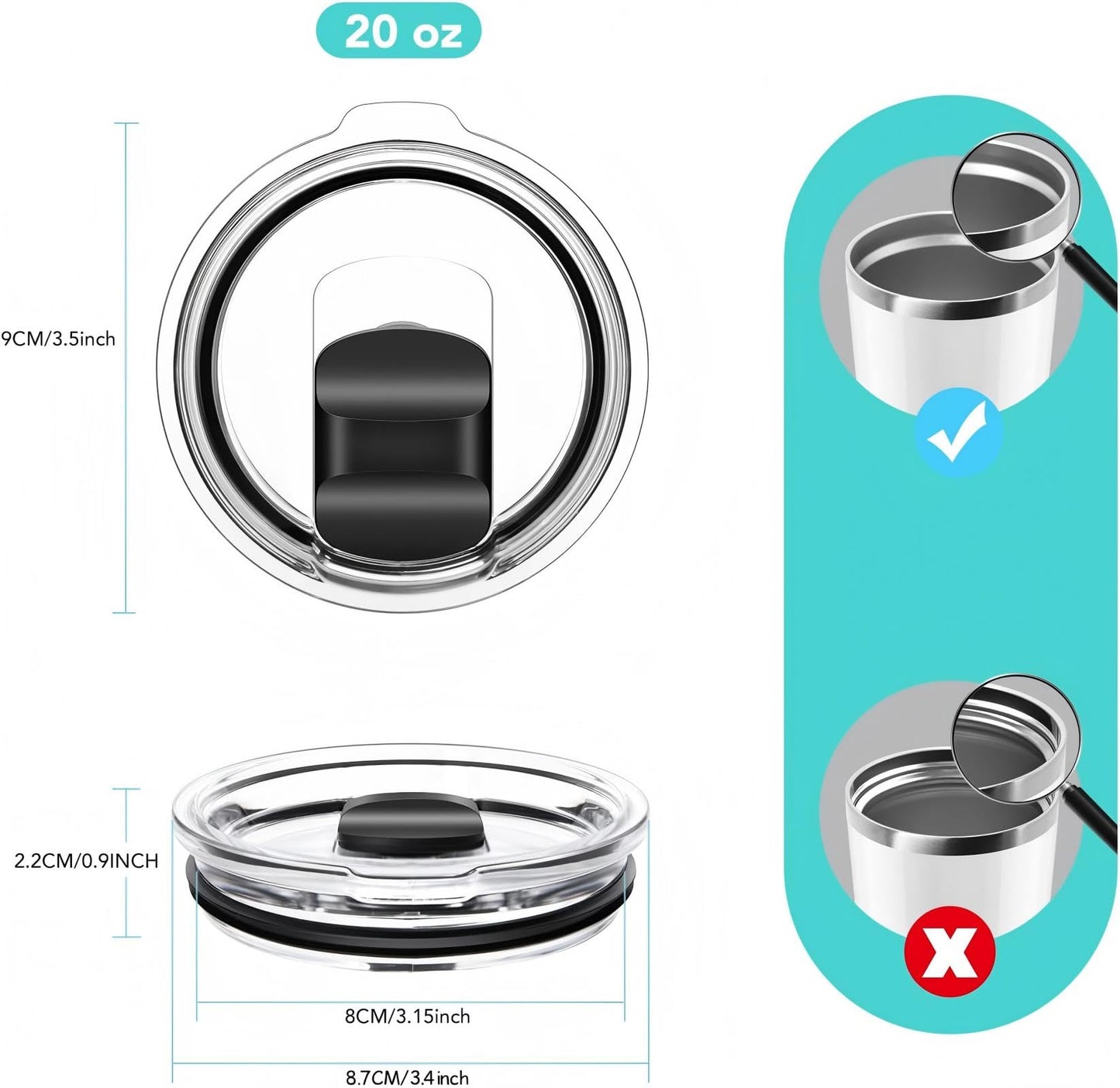 20 oz Tumbler Lid, Replacement Lids Compatible for YETI 20 oz Tumbler, 10/24 oz Mug and 10 oz Lowball, 2 Pack Travel Spill Proof Cup Lids Covers with Magnetic Slider Switch, BPA Free