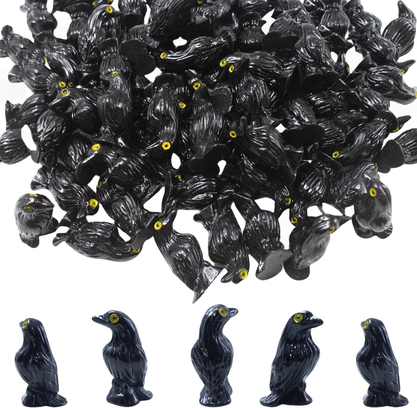 Skiennix Miniature Crows Figurines - 60 Black Raven Decorations for Halloween Crafts & Dollhouse Decor