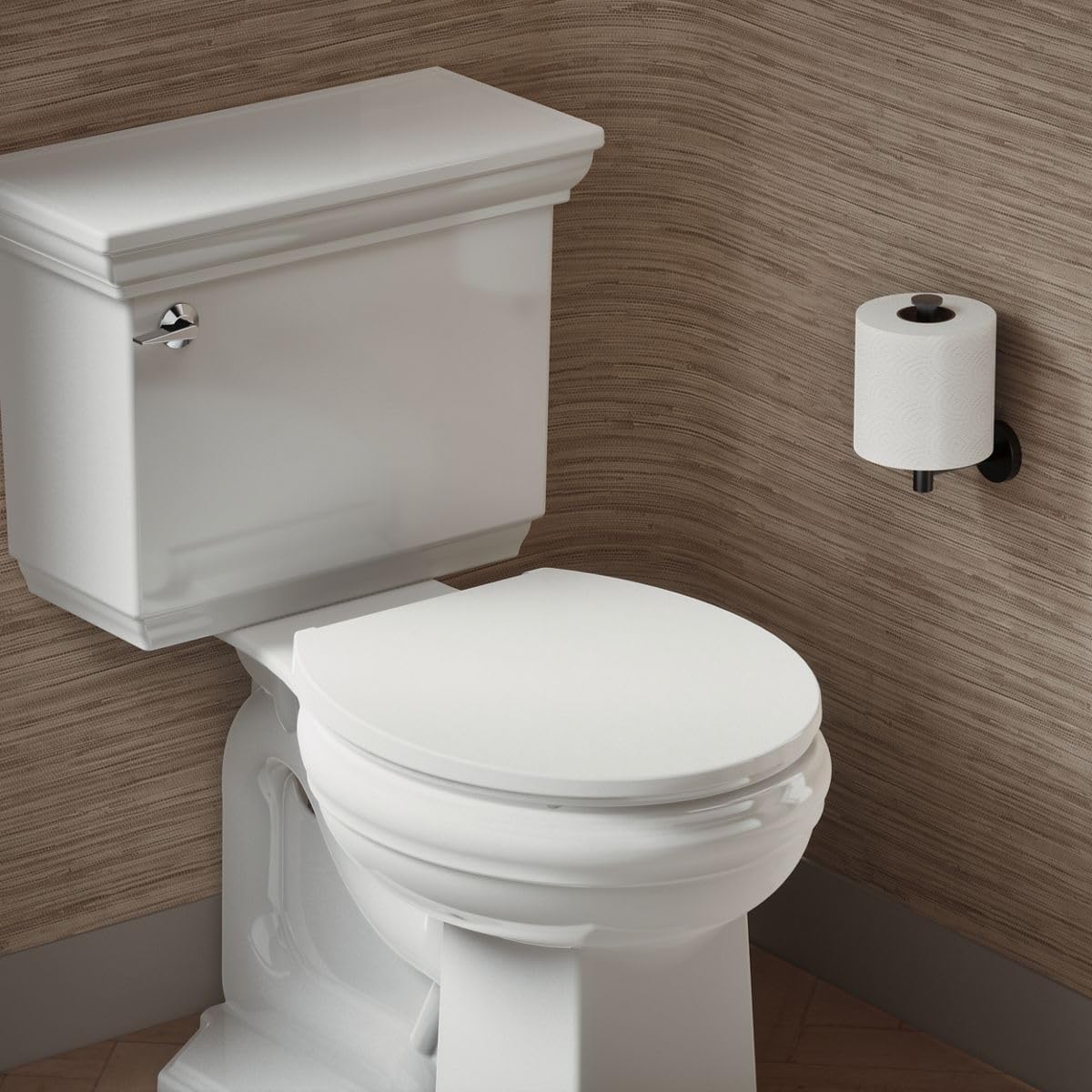 KOHLER K-27332-0 Glissade ReadyLatch Quiet Close Round Toilet Seat, White, Grip-Tight Hardware, Quiet Close Lid Prevents Slamming