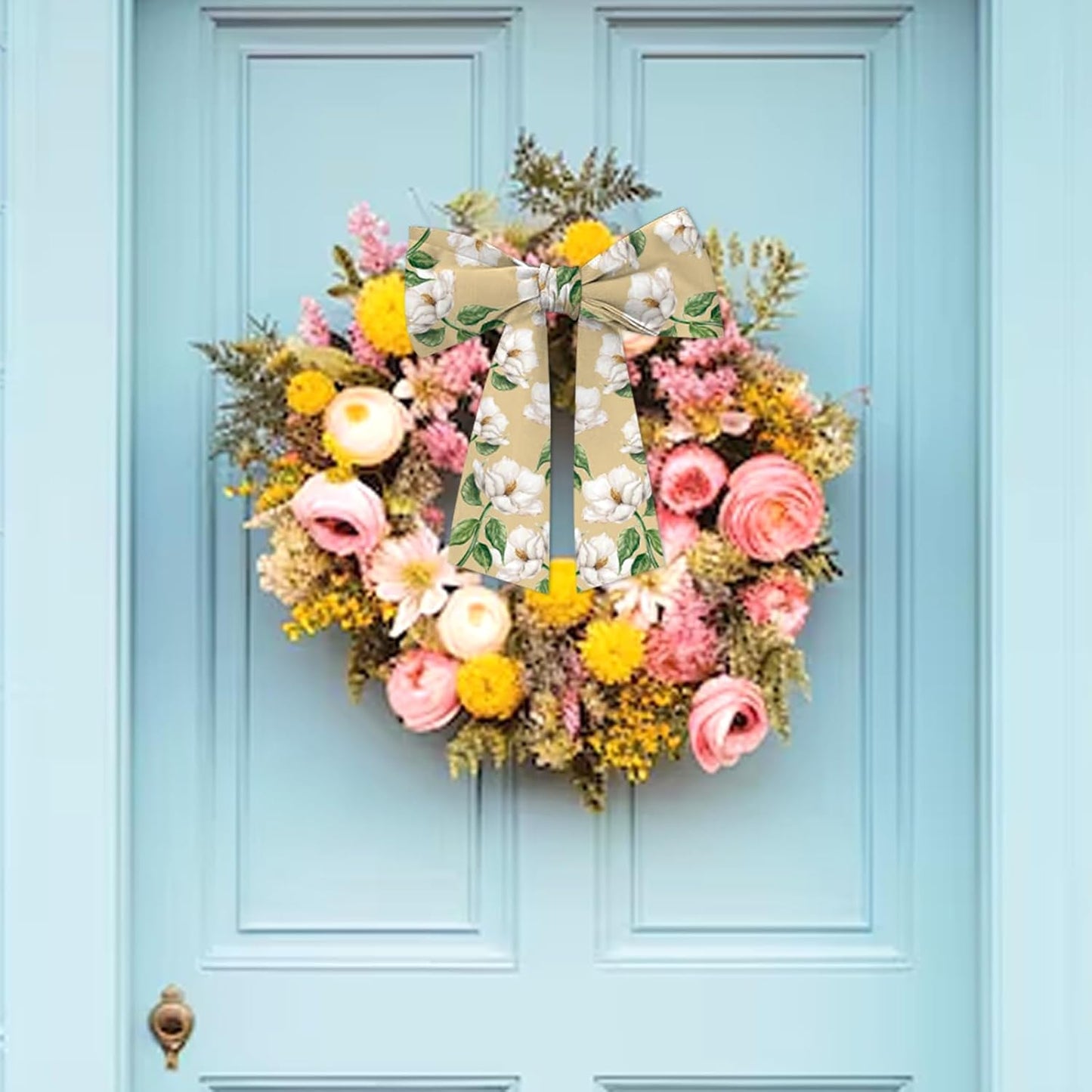 Regine Switzerland Spring Wreath Sash - Beige Floral Decor for Front Door & Holiday Celebrations